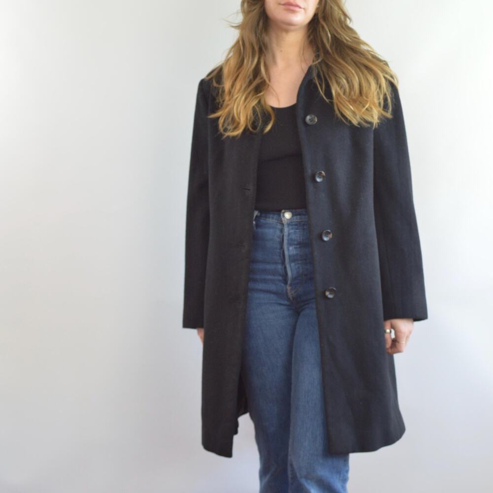 fully lined mid length vintage jones new york black wool overcoat